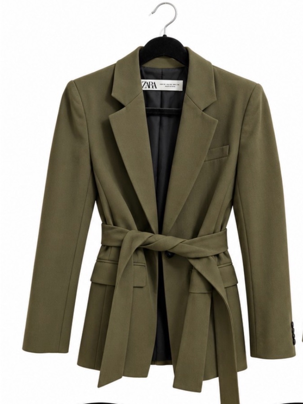 Zara Olive Belted Blazer Jacket